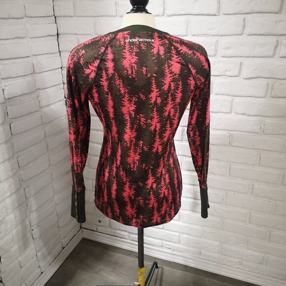 Under Armour Ladies Size Medium Pink Brown Green V-neck Long Sleeves Rash Guard - Picture 2 of 11